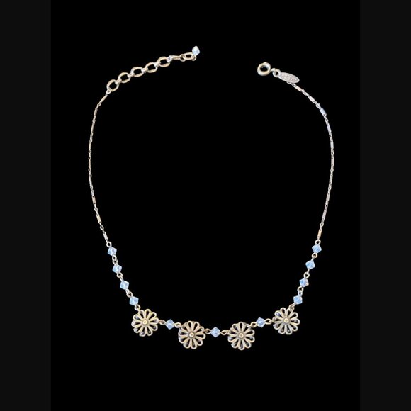 Liz Palacios SF Swarovski Crystal Silver Tone Flower 15" Choker Necklace - Picture 9 of 9